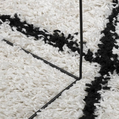PAMPLONA long pile modern cream &amp; black rug Ø 160 cm