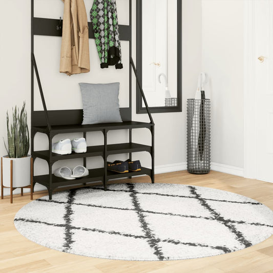 PAMPLONA long pile modern cream &amp; black rug Ø 160 cm
