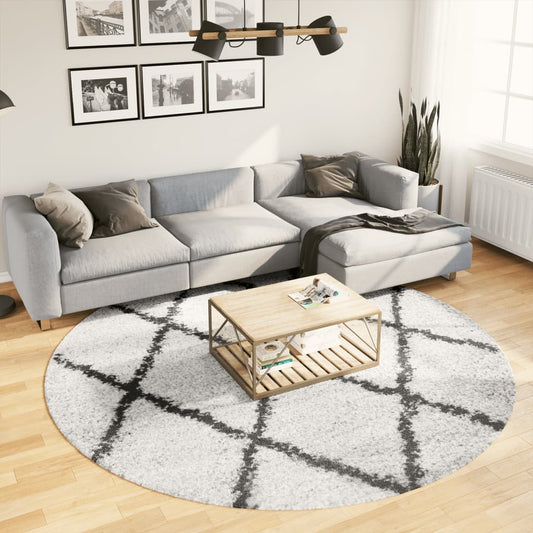 PAMPLONA long pile modern cream &amp; black rug Ø 240 cm