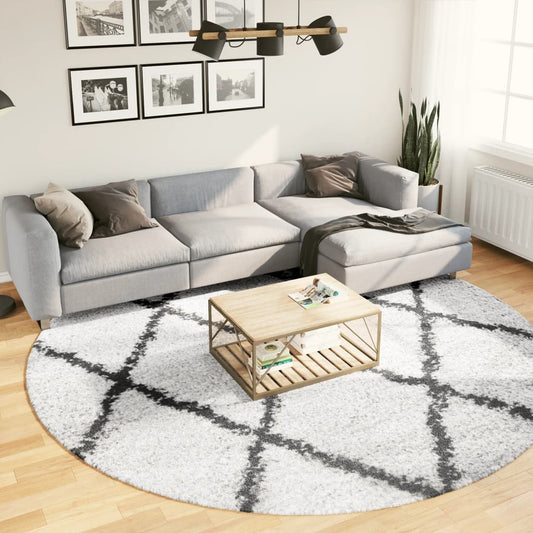 PAMPLONA long pile modern cream &amp; black rug Ø 280 cm
