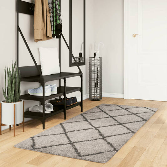 PAMPLONA long pile modern rug beige &amp; anthracite 80x200 cm