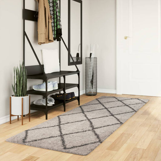 PAMPLONA long pile modern rug beige &amp; anthracite 80x250 cm