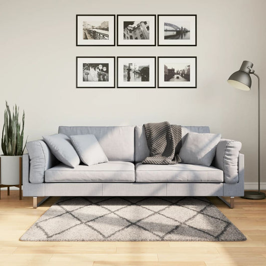 PAMPLONA long pile modern rug beige &amp; anthracite 120x120 cm