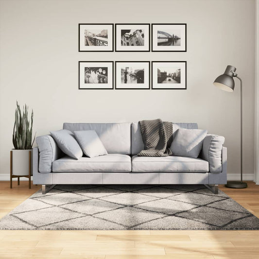 PAMPLONA long pile modern rug beige &amp; anthracite 160x160 cm