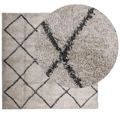 PAMPLONA long pile modern rug beige &amp; anthracite 240x240 cm