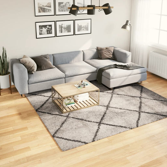 PAMPLONA long pile modern rug beige &amp; anthracite 240x240 cm