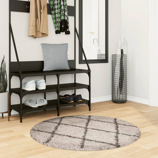 PAMPLONA long pile modern beige &amp; anthracite rug Ø 100 cm