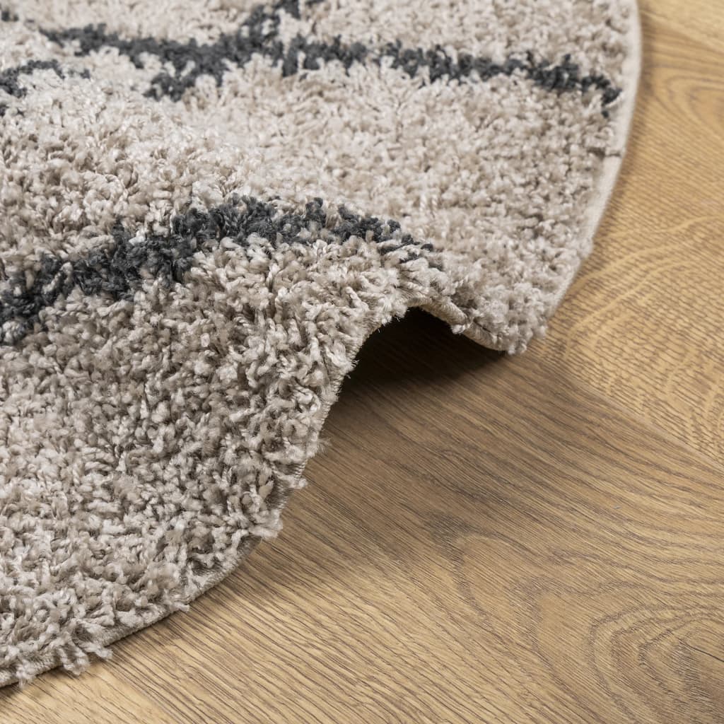 Ryamatta PAMPLONA lång lugg modern beige & antracit Ø 120 cm