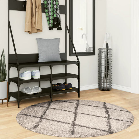 PAMPLONA long pile modern rug beige &amp; anthracite Ø 120 cm