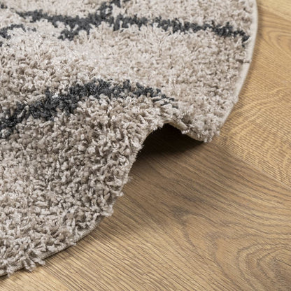 PAMPLONA long pile modern rug beige &amp; anthracite Ø 160 cm