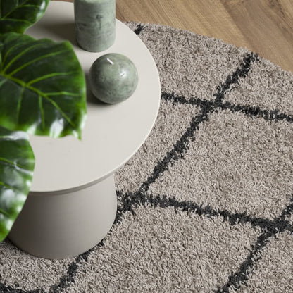 PAMPLONA long pile modern rug beige &amp; anthracite Ø 160 cm