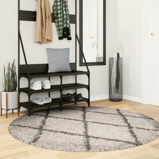 PAMPLONA long pile modern rug beige &amp; anthracite Ø 160 cm