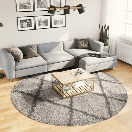 PAMPLONA long pile modern rug beige &amp; anthracite Ø 240 cm