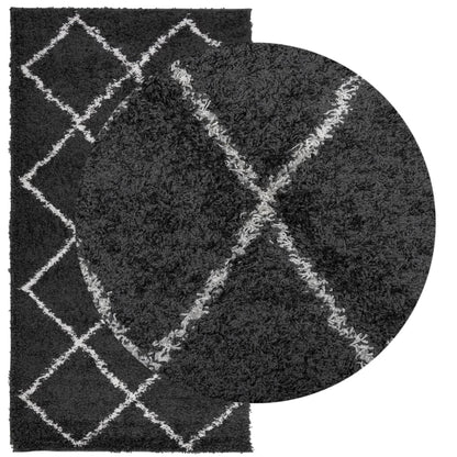 Ryamatta PAMPLONA lång lugg modern svart & gräddvit 60x110 cm