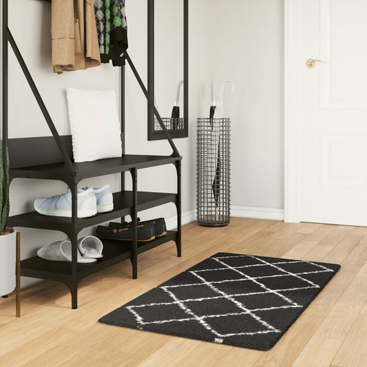 PAMPLONA long pile modern rug black &amp; cream 60x110 cm