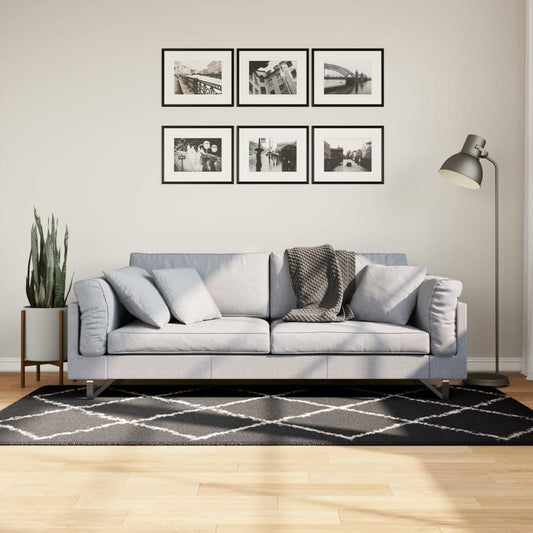 PAMPLONA long pile modern rug black &amp; cream 100x200 cm