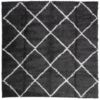PAMPLONA long pile modern rug black &amp; cream 120x120 cm