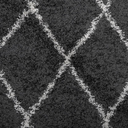 PAMPLONA long pile modern rug black &amp; cream 120x120 cm