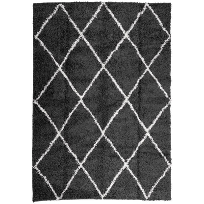 Ryamatta PAMPLONA lång lugg modern svart & gräddvit 120x170 cm