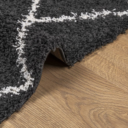 Ryamatta PAMPLONA lång lugg modern svart & gräddvit 120x170 cm