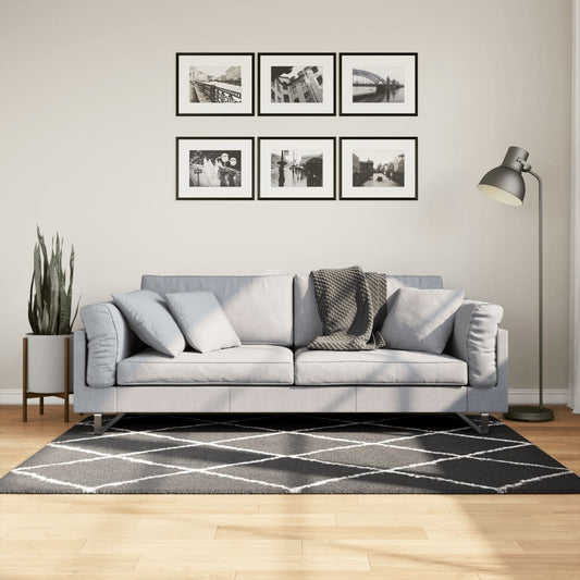 PAMPLONA long pile modern rug black &amp; cream 120x170 cm