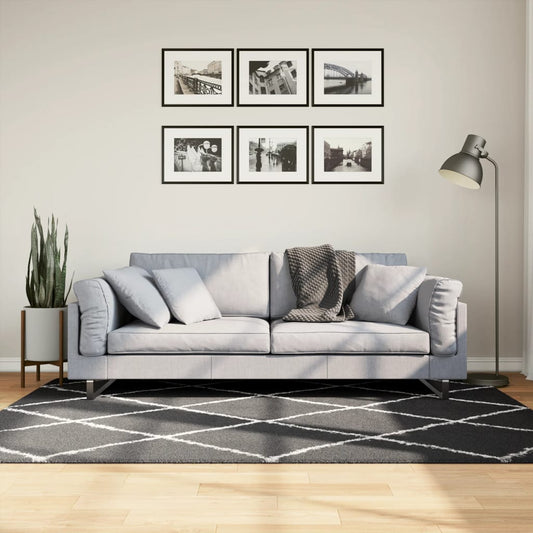 PAMPLONA long pile modern rug black &amp; cream 140x200 cm