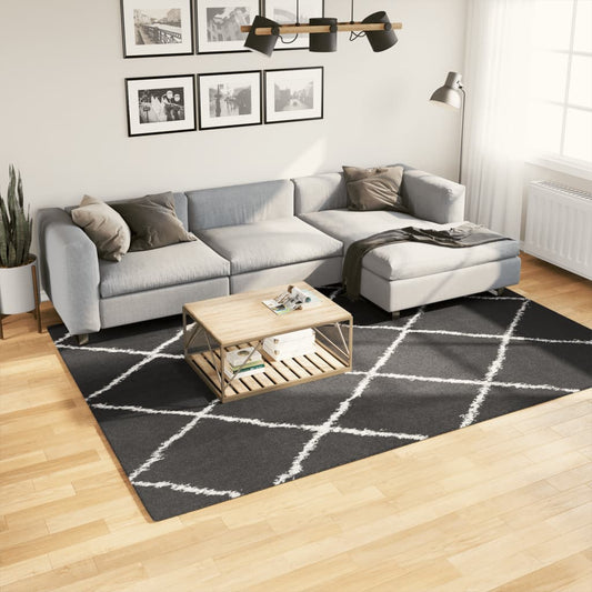 PAMPLONA long pile modern rug black &amp; cream 200x280 cm