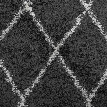 PAMPLONA long pile modern rug black &amp; cream 240x240 cm