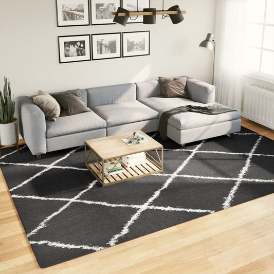 PAMPLONA long pile modern rug black &amp; cream 240x340 cm