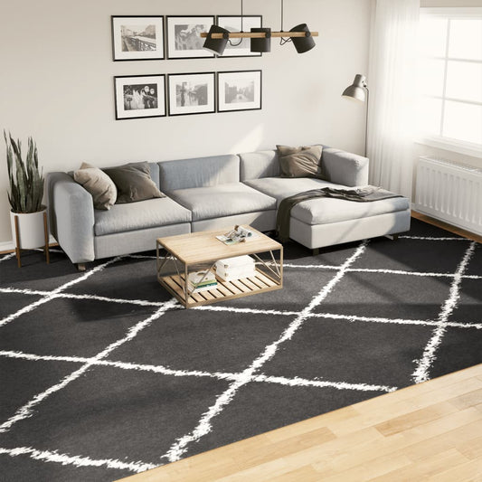 PAMPLONA long pile modern rug black &amp; cream 300x400 cm