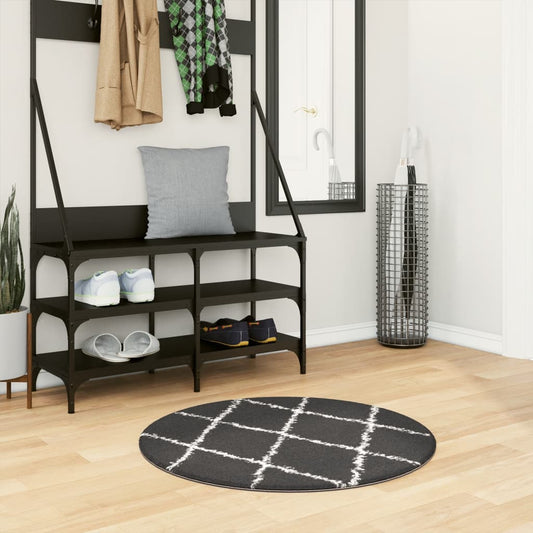 PAMPLONA long pile modern black &amp; cream Ø 80 cm