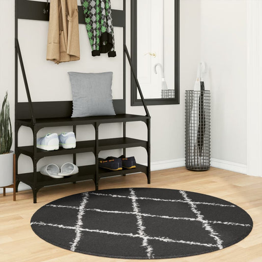 PAMPLONA long pile modern black &amp; cream Ø 120 cm