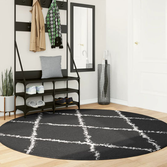 PAMPLONA long pile modern black &amp; cream Ø 200 cm