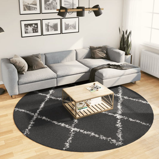 PAMPLONA long pile modern black &amp; cream Ø 240 cm