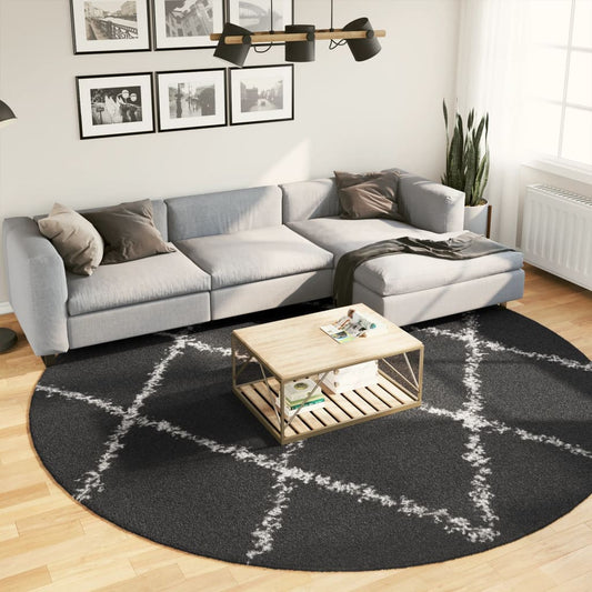 PAMPLONA long pile modern black &amp; cream Ø 280 cm