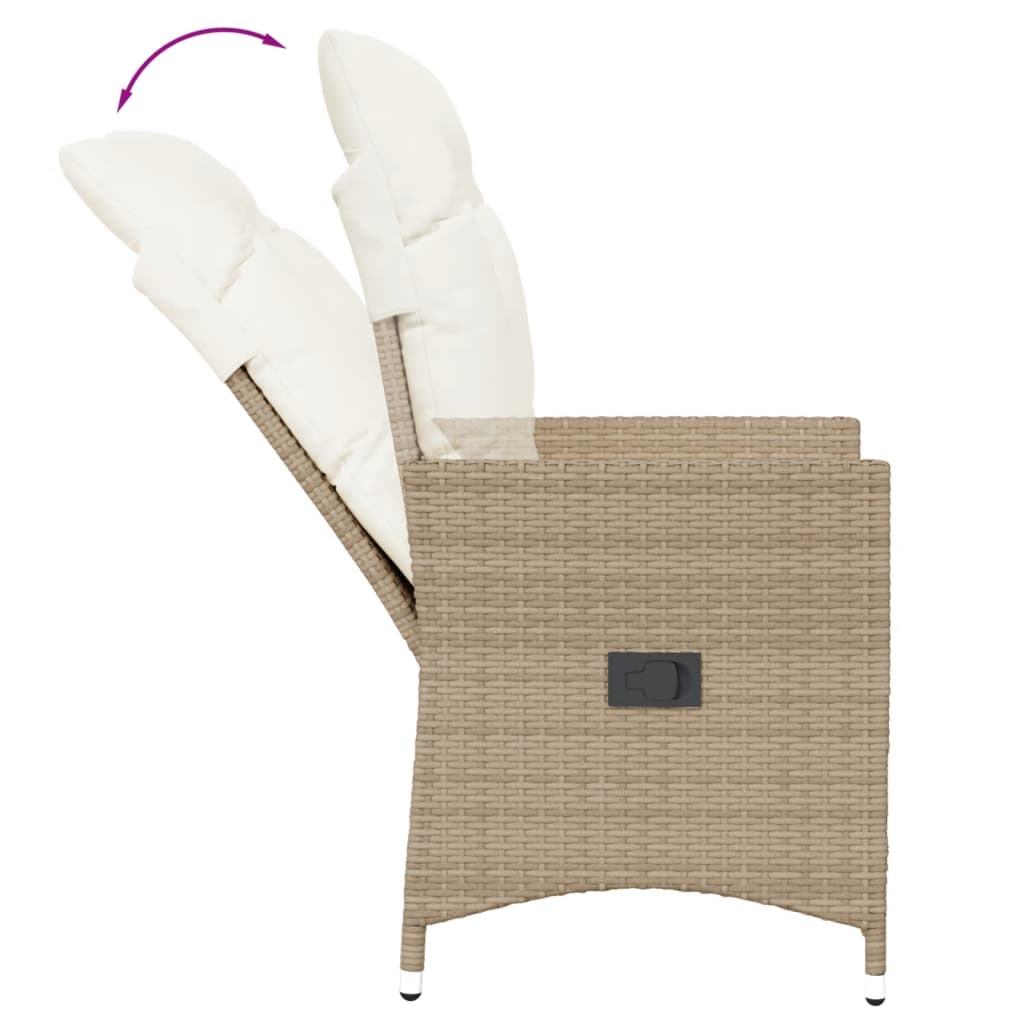 Justerbar trädgårdsstol med dynor beige konstrotting