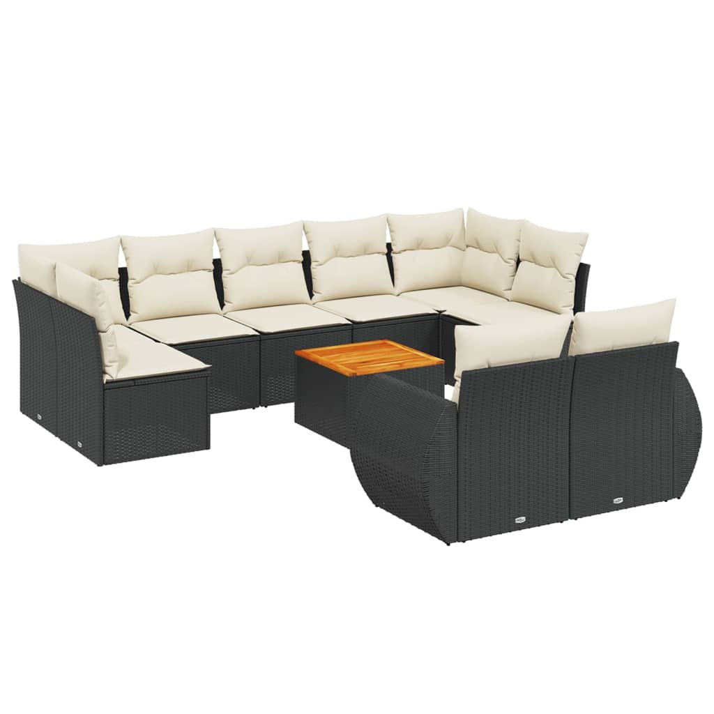 Loungegrupp 10 delar med svarta dynor konstrotting