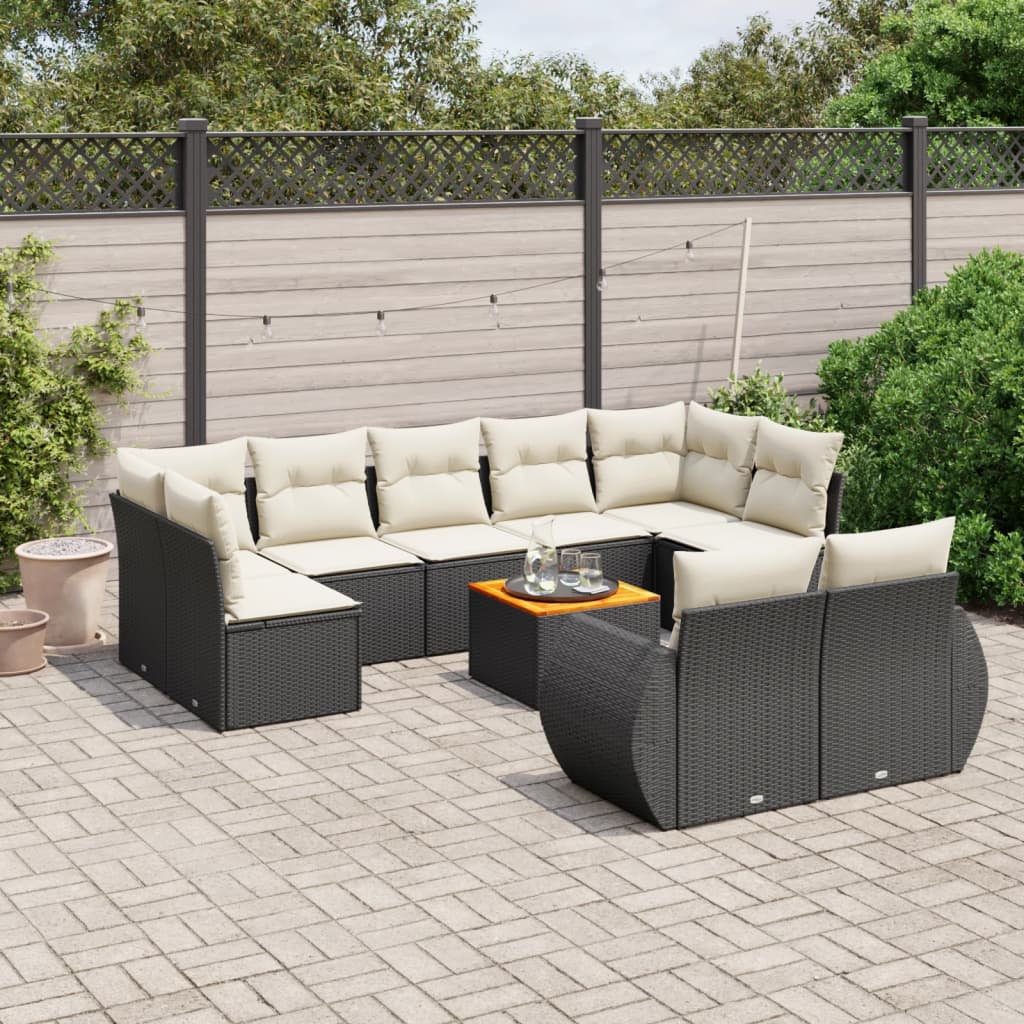 Loungegrupp 10 delar med svarta dynor konstrotting
