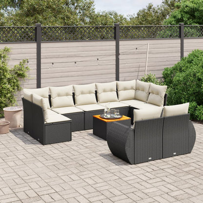Loungegrupp 10 delar med svarta dynor konstrotting