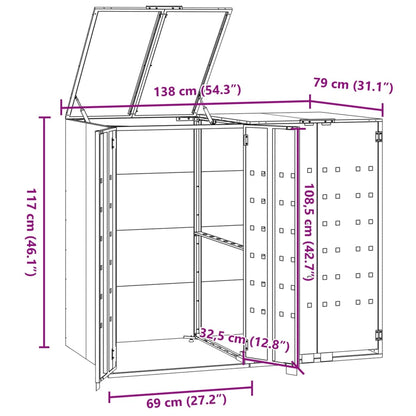 Skjul för sopkärl för 2 platser antracit 138x79x117 cm stål