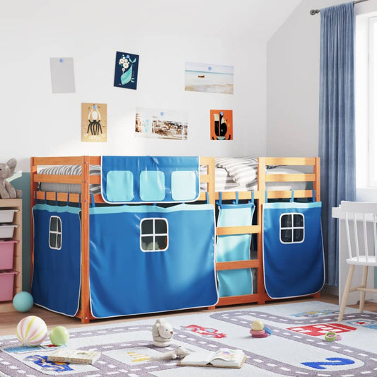 Loft bed with slide blue 75x190 cm solid pine