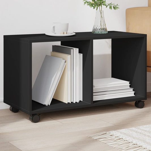 Cabinet with wheels black 72x33x42.5 cm engineered wood