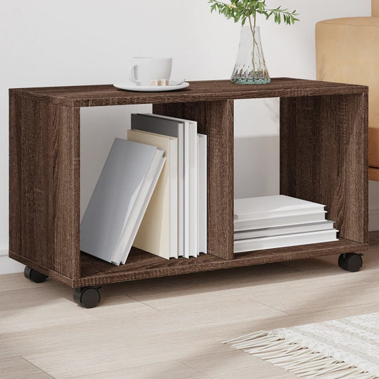 Cabinet with wheels brown oak 72x33x42.5 cm engineered wood