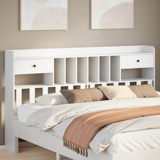 Headboard with storage white 200 cm solid pine
