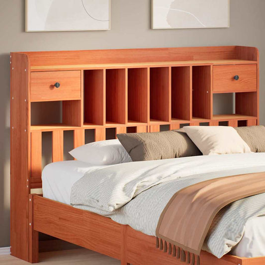 Headboard with storage wax brown 160 cm solid pine