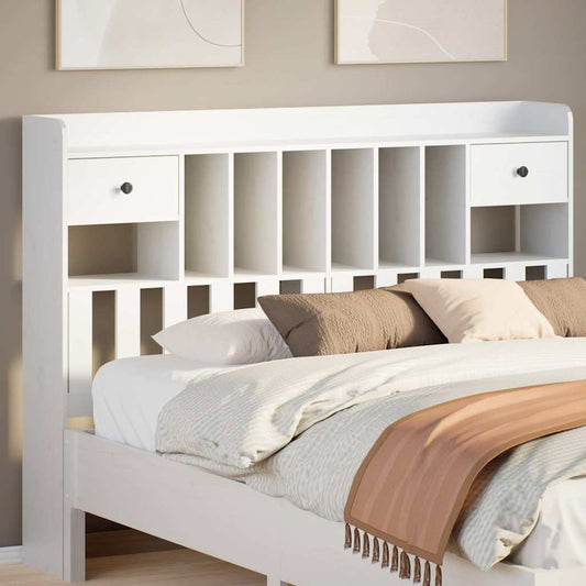 Headboard with storage white 150 cm solid pine