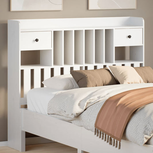 Headboard with storage white 135 cm solid pine