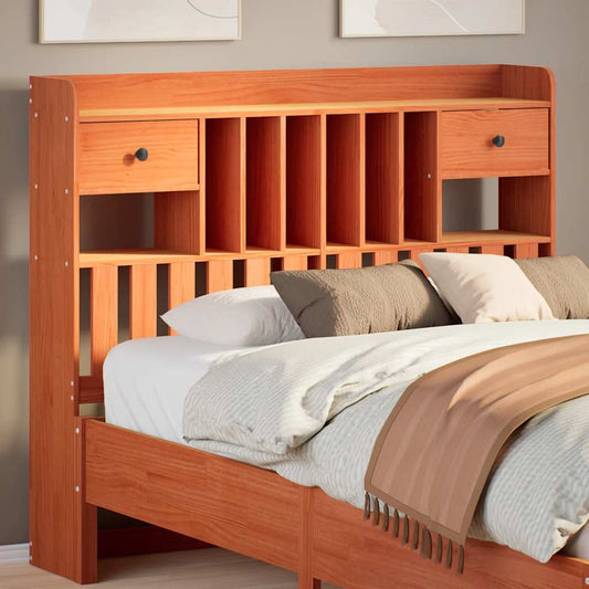 Headboard with storage wax brown 120 cm solid pine