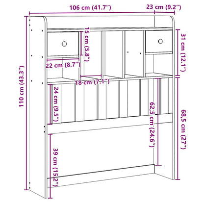Headboard with storage wax brown 100 cm solid pine