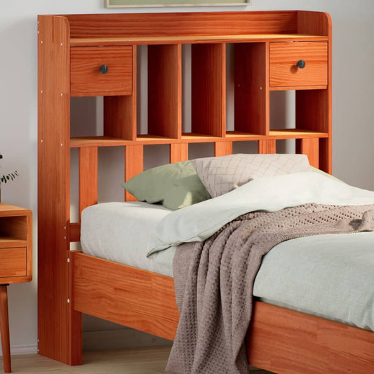 Headboard with storage wax brown 100 cm solid pine
